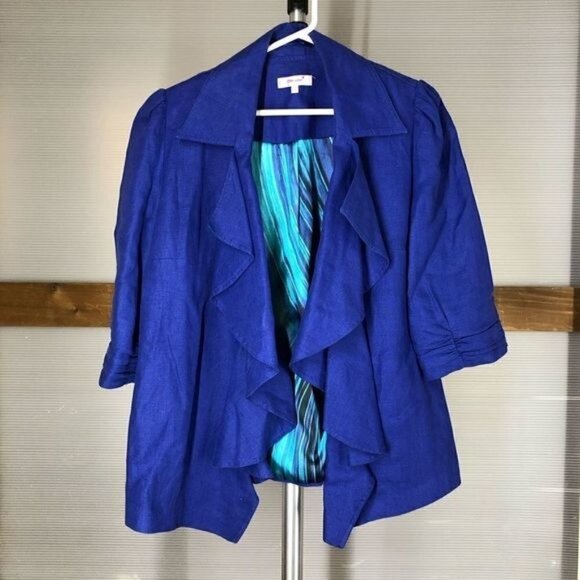 MARKS & SPENCER PER UNA Linen Open Blazer Cobalt Blue Sz 16 - Picture 1 of 8